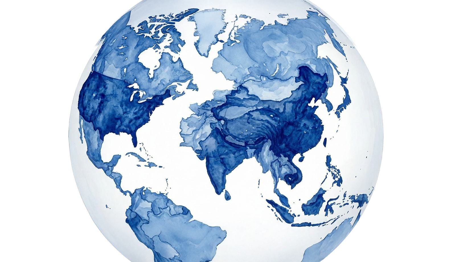 Watercolor globe centered on Asia